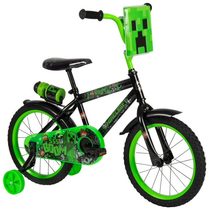 Bicicleta Infantil Huffy Minecraft Rodada 16 – Verde con Llantas de Entrenamiento