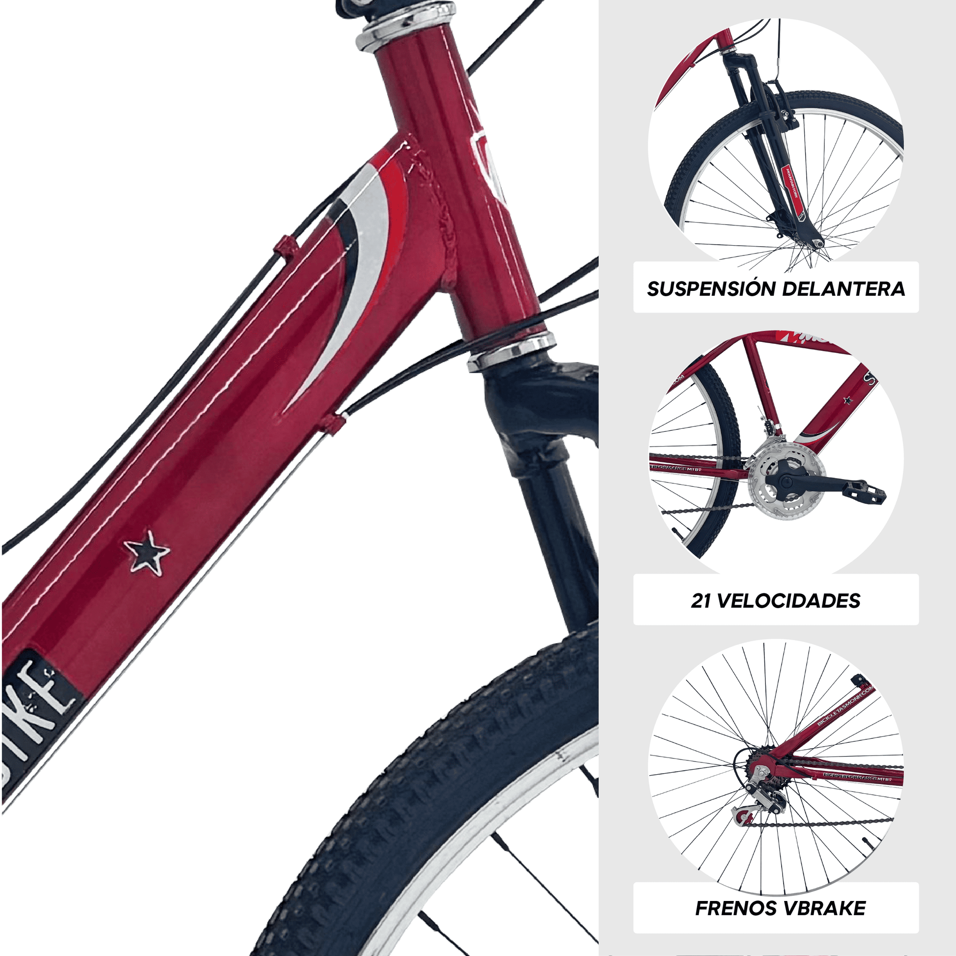 Bicicleta Monk Starbike Rodada 29 – 21 Velocidades con Suspensión Delantera, Roja