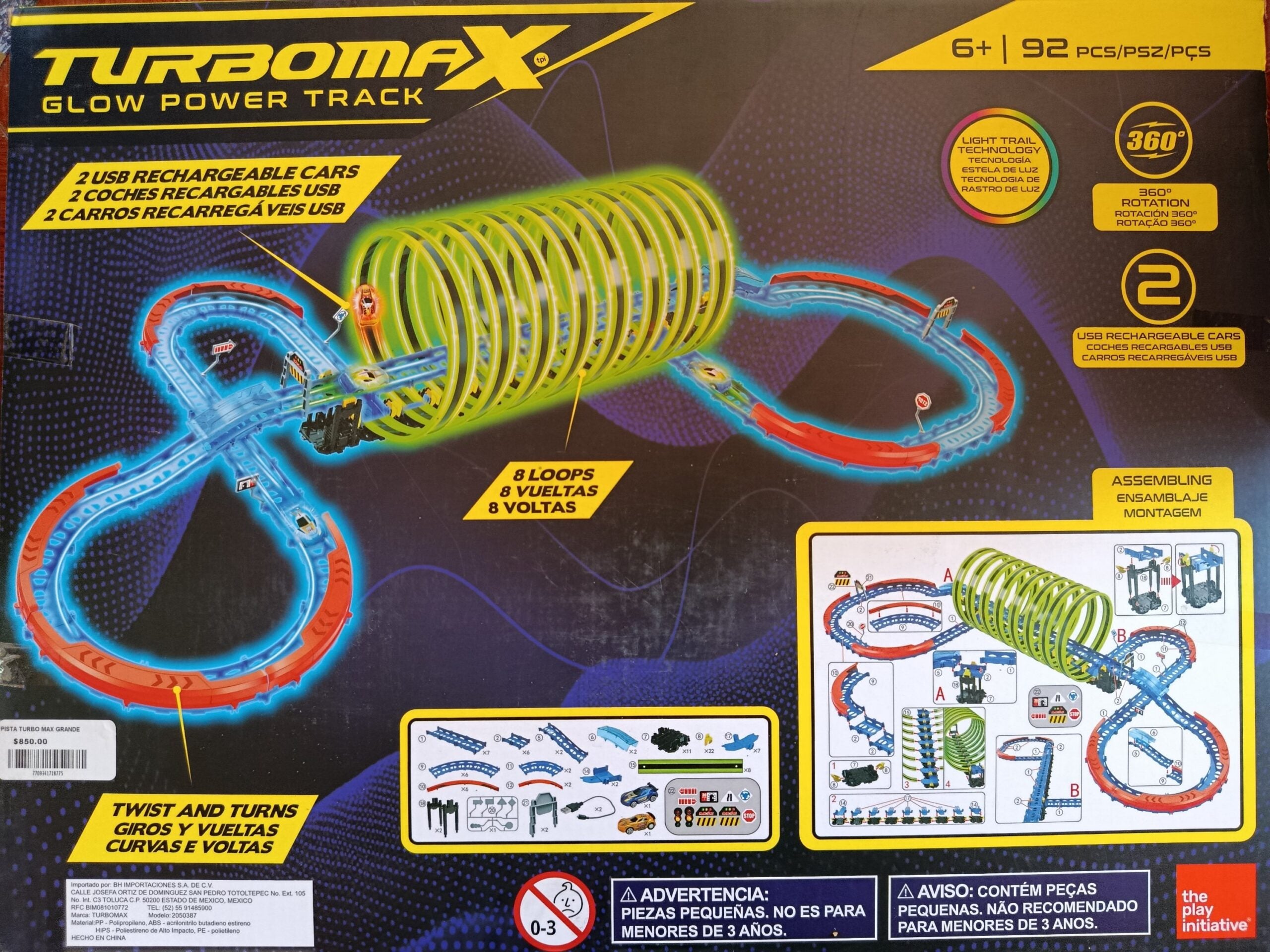 Turbomax Glow Power Track – pista de carreras que brilla en la oscuridad con 2 autos RC | +6 años