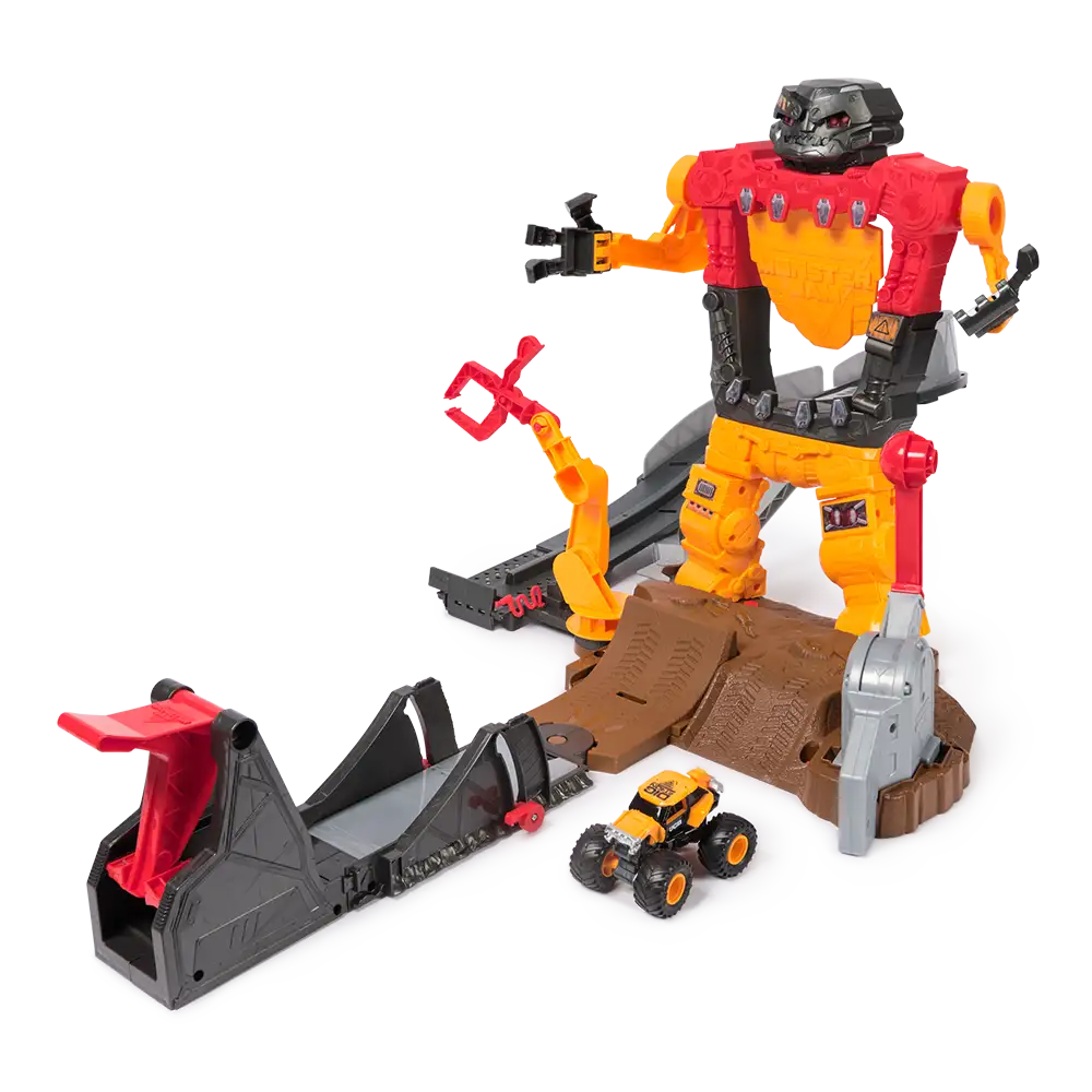 Monster Jam Smash & Bash SmashBot – Pista con Robot Gigante y Vehículo Digatron