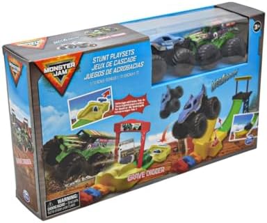 Monster Jam Grave Digger vs Megalodon – Pista de Acrobacias con Lanzadores (Escala 1:72)