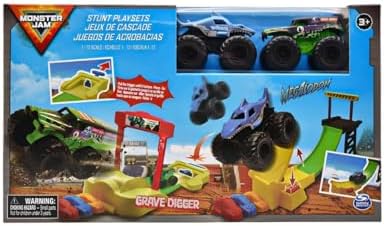 Monster Jam Grave Digger vs Megalodon – Pista de Acrobacias con Lanzadores (Escala 1:72)