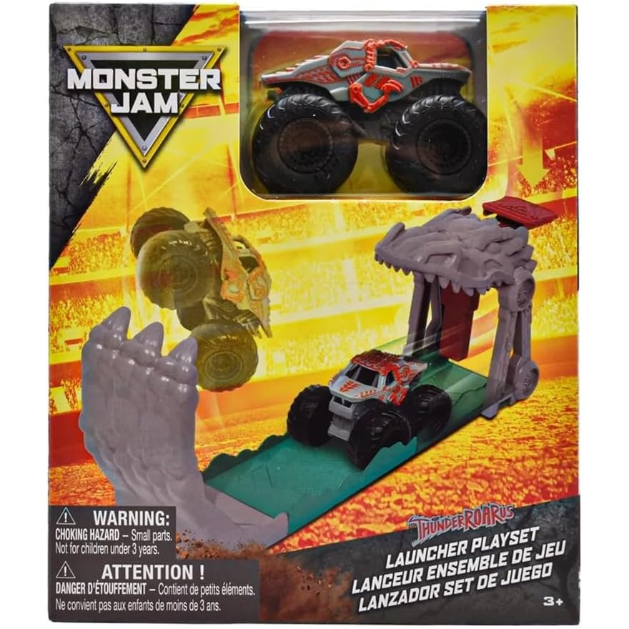 Caja del set lanzador Monster Jam Thunderroarus con camión monstruo escala 1:72
