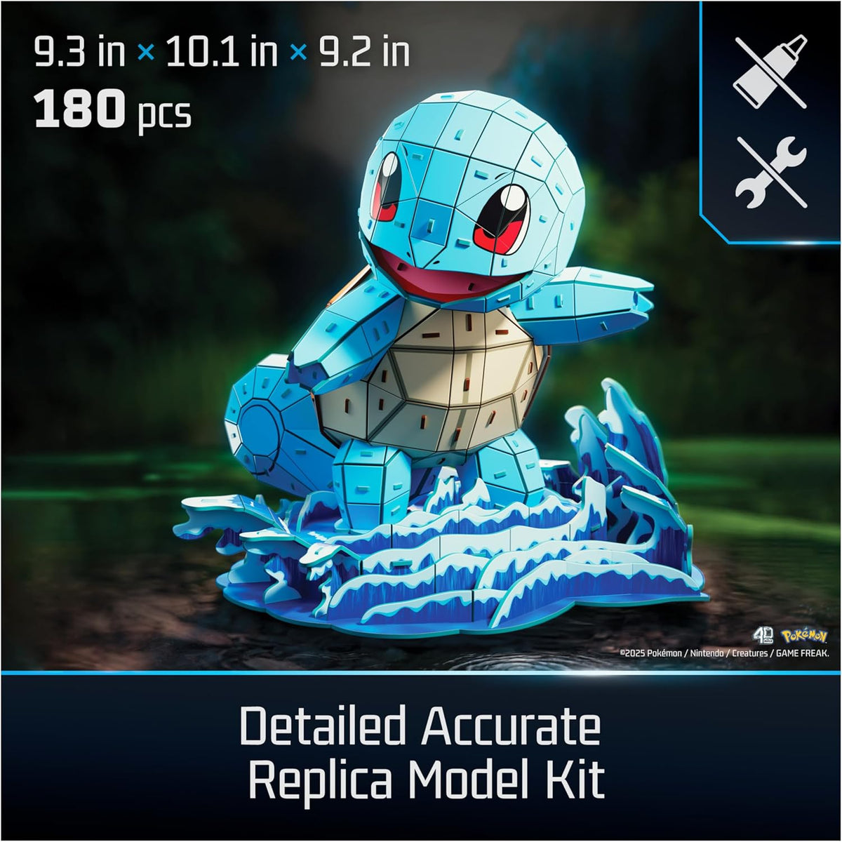 Squirtle 4D Build de frente sobre su base de olas