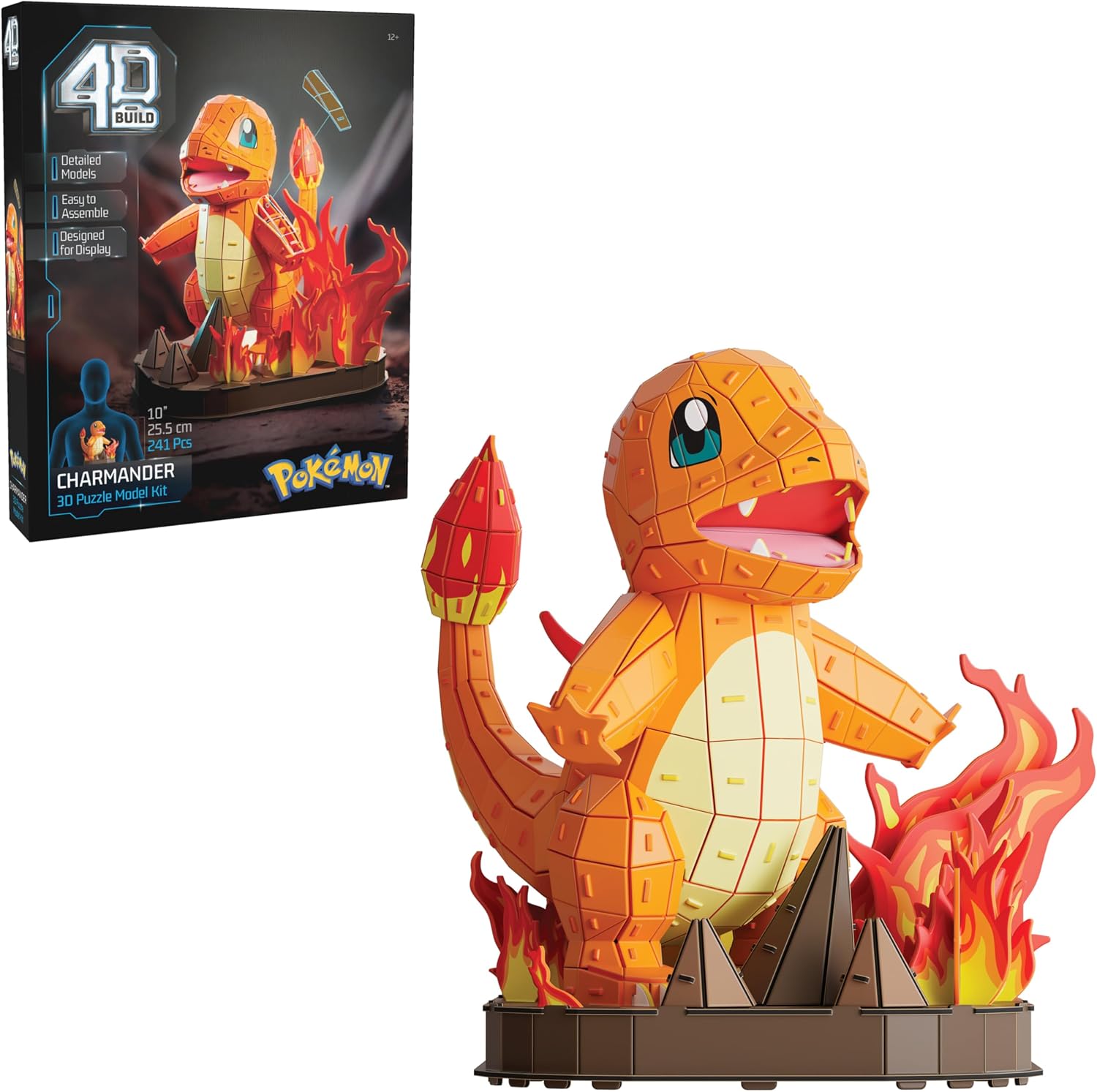 Pokémon 4D Build Charmander armado junto a su caja