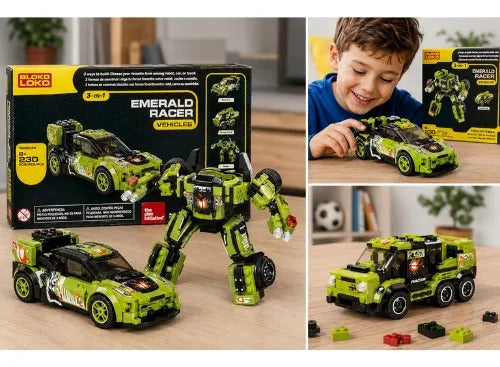 Bloko Loko Emerald Racer 3 en 1 – Set de Construcción 230 Piezas, Vehículos | +6 años