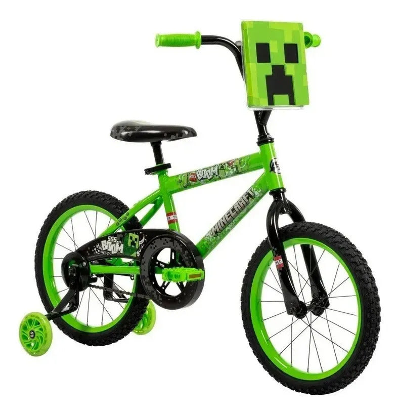 Bicicleta Infantil Huffy Minecraft Rodada 16 – Verde con Llantas de Entrenamiento