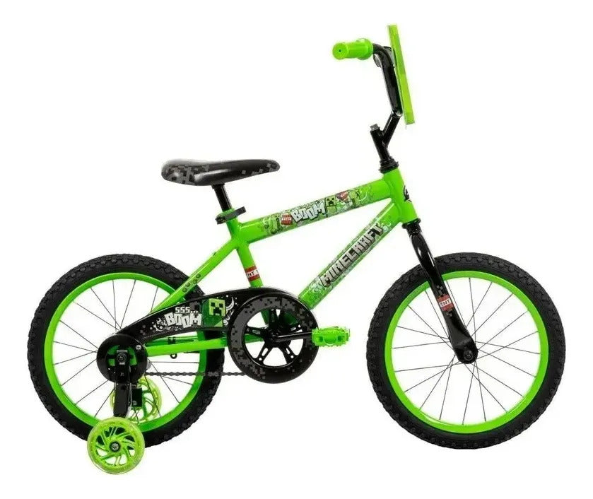 Bicicleta Infantil Huffy Minecraft Rodada 16 – Verde con Llantas de Entrenamiento