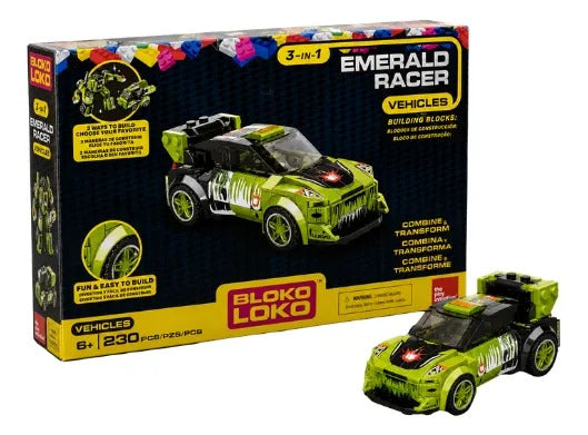 Bloko Loko Emerald Racer 3 en 1 – Set de Construcción 230 Piezas, Vehículos | +6 años