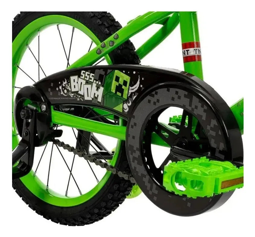 Bicicleta Infantil Huffy Minecraft Rodada 16 – Verde con Llantas de Entrenamiento