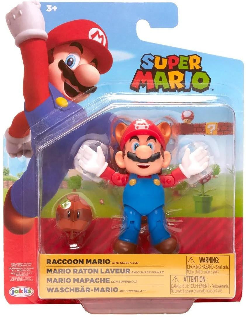 Super Mario - Figura Articulada Mario Mapache con Hoja Magica 10 cm (4 pulgadas)