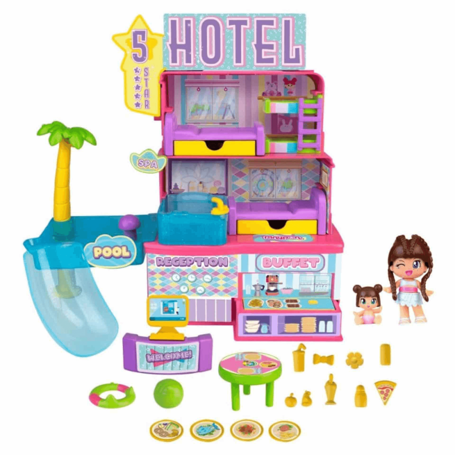 Pinypon Hotel 5 Estrellas – playset de lujo con 2 figuras y alberca | 4+ años