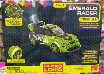 Bloko Loko Emerald Racer 3 en 1 – Set de Construcción 230 Piezas, Vehículos | +6 años
