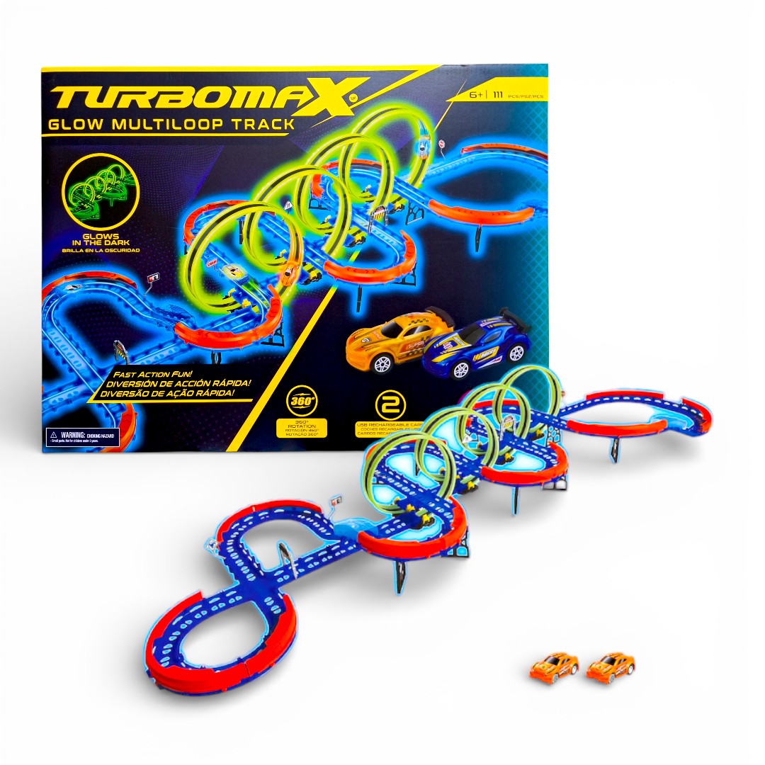 Turbomax Autopista Glow Multiloop Track RC – 113 piezas, 4 loops