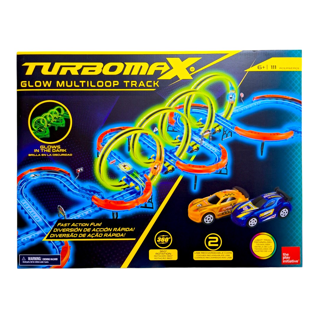 Turbomax Autopista Glow Multiloop Track RC – 113 piezas, 4 loops