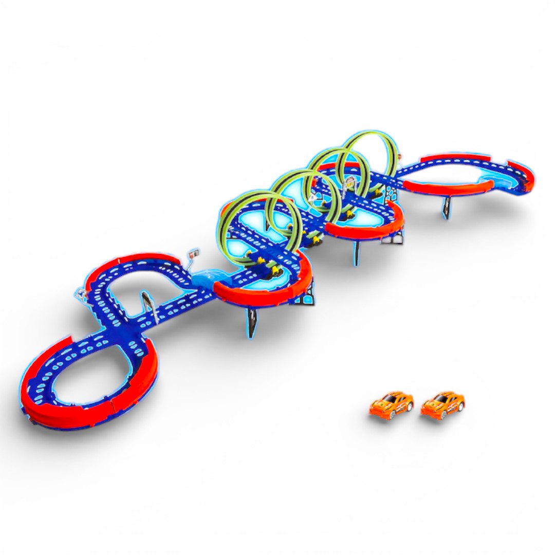 Turbomax Autopista Glow Multiloop Track RC – 113 piezas, 4 loops