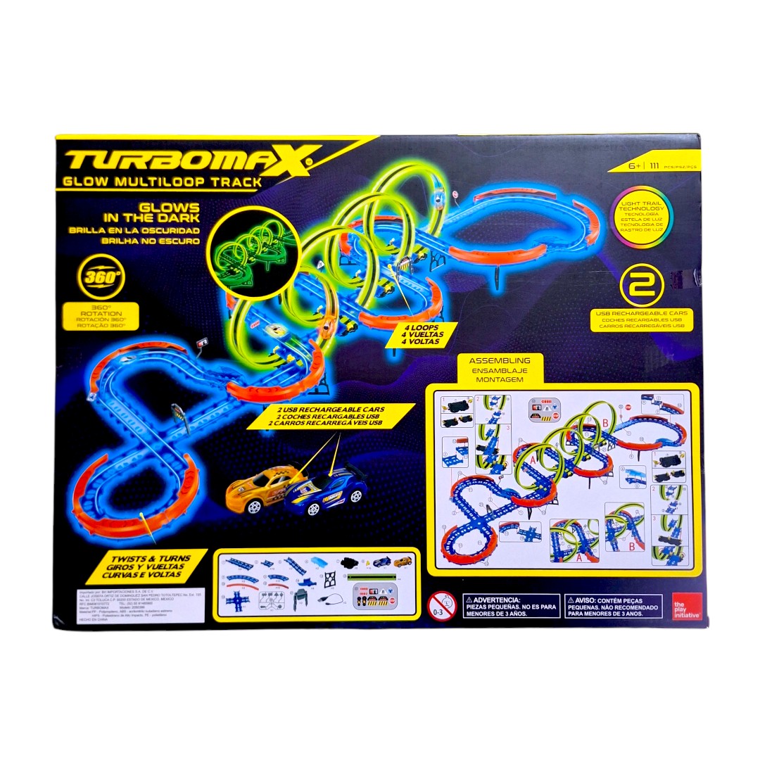 Turbomax Autopista Glow Multiloop Track RC – 113 piezas, 4 loops