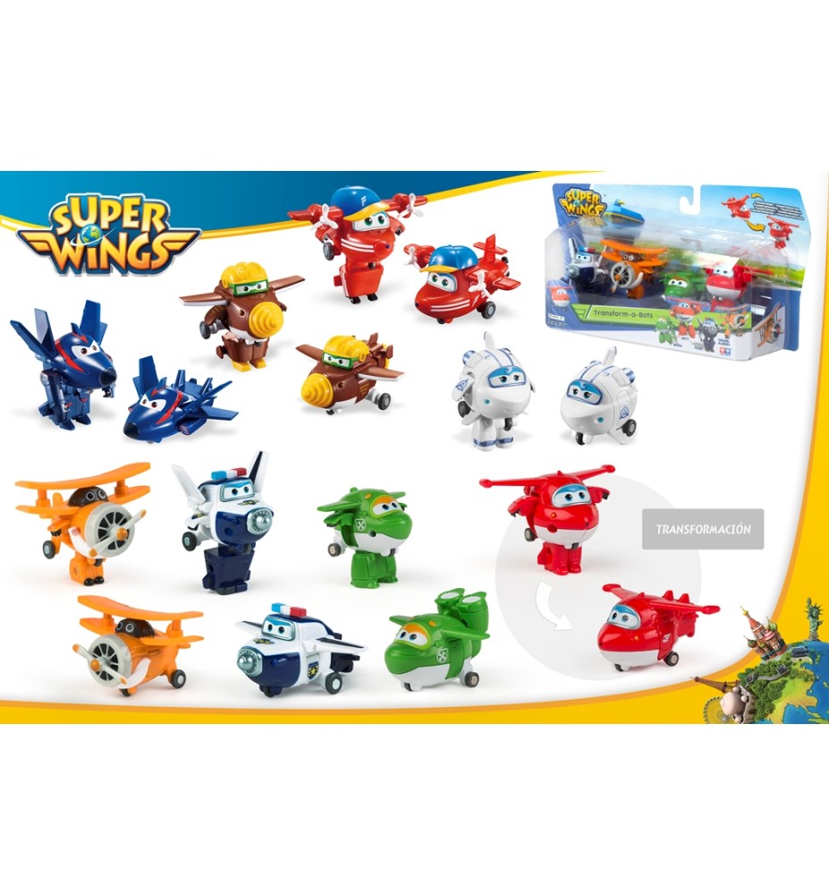 Super Wings Pack de 4 Figuras Transformables (Transform-a-Bots) Surtido
